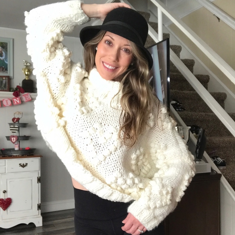 ChicWish xs cream heart chunky knit crop sweater top